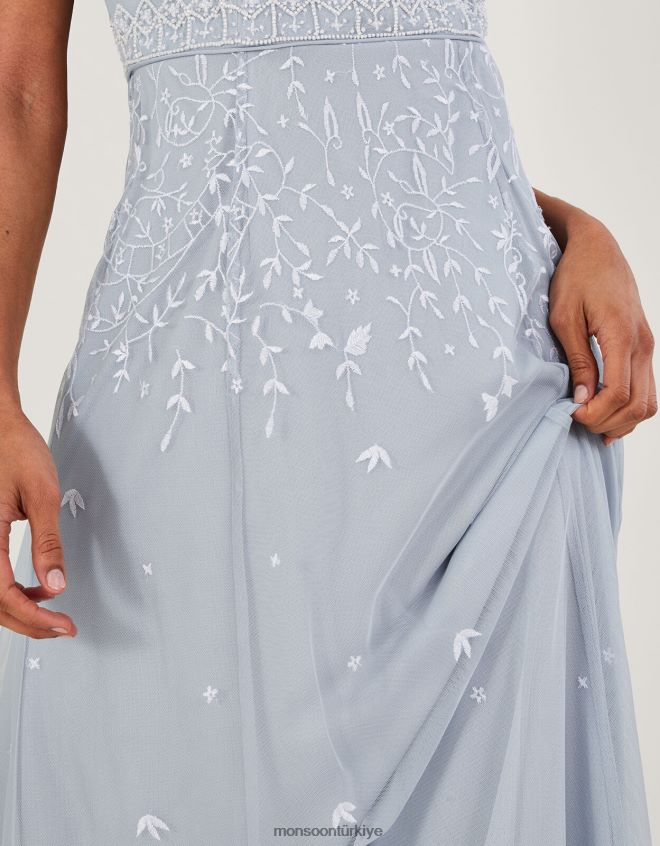 Monsoon kadınlar Eugiene işlemeli kısa boy maxi elbise JH86BT536 Giyim bulut