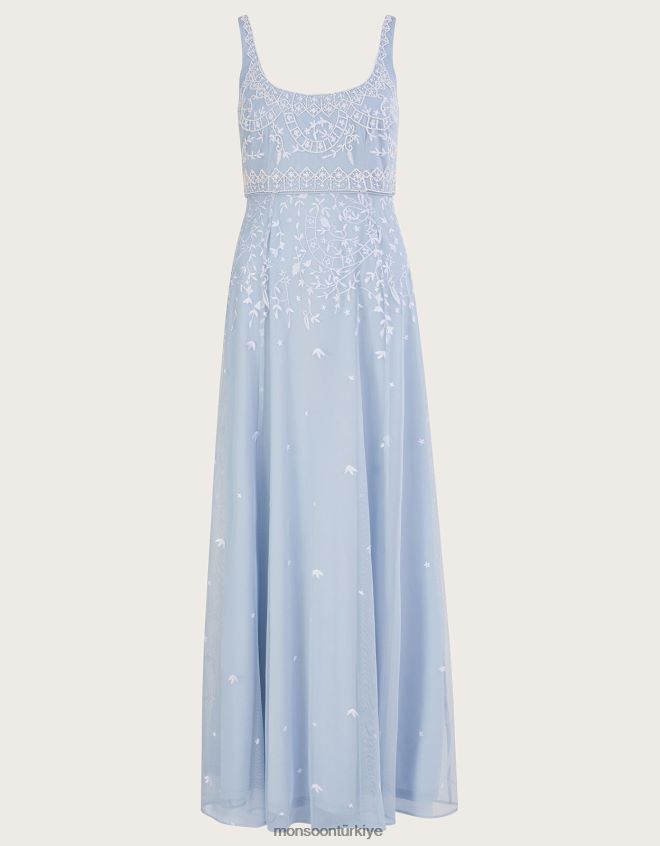 Monsoon kadınlar Eugiene işlemeli kısa boy maxi elbise JH86BT536 Giyim bulut