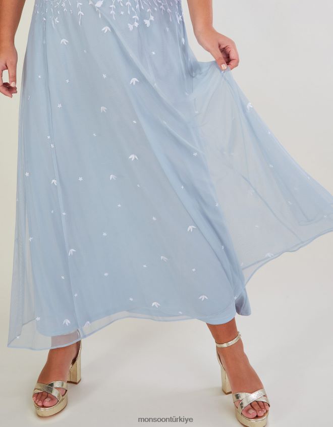 Monsoon kadınlar Eugiene işlemeli maxi elbise JH86BT234 Giyim bulut