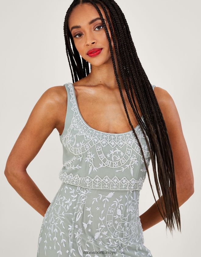 Monsoon kadınlar Eugiene işlemeli maxi elbise JH86BT885 Giyim yeşil (adaçayı)