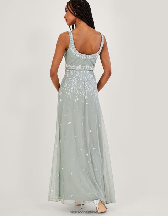 Monsoon kadınlar Eugiene işlemeli maxi elbise JH86BT885 Giyim yeşil (adaçayı)