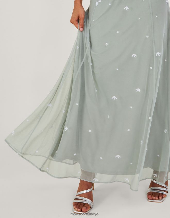 Monsoon kadınlar Eugiene işlemeli maxi elbise JH86BT885 Giyim yeşil (adaçayı)