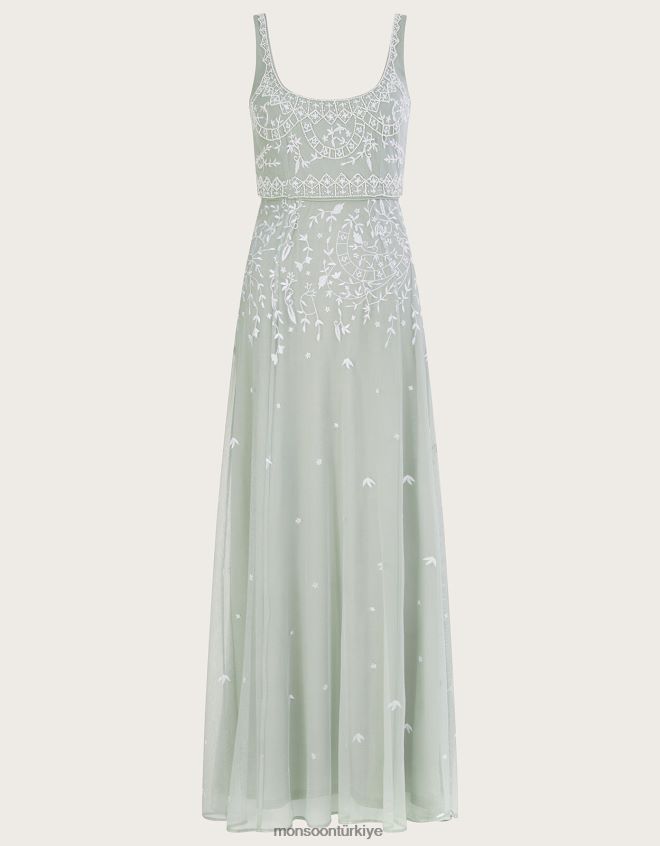 Monsoon kadınlar Eugiene işlemeli maxi elbise JH86BT885 Giyim yeşil (adaçayı)