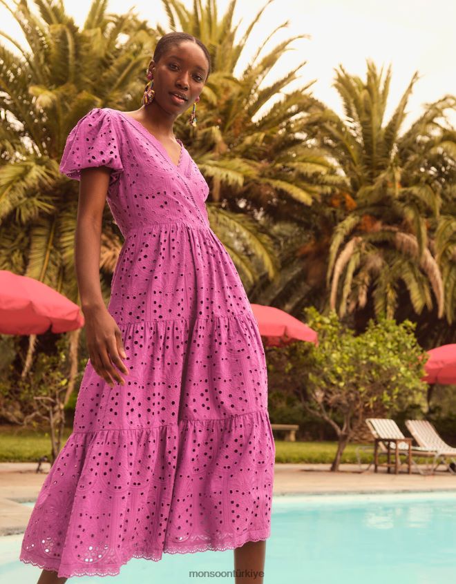 Monsoon kadınlar Fabiola broderie elbise JH86BT853 Giyim mor