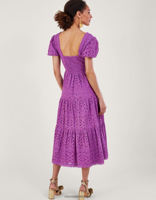 Monsoon kadınlar Fabiola broderie elbise JH86BT853 Giyim mor