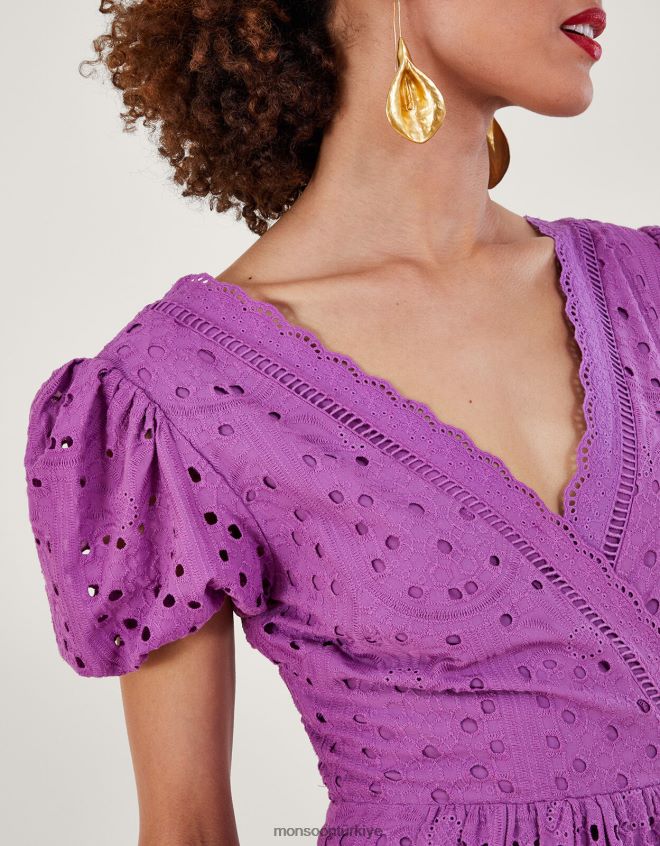 Monsoon kadınlar Fabiola broderie elbise JH86BT853 Giyim mor