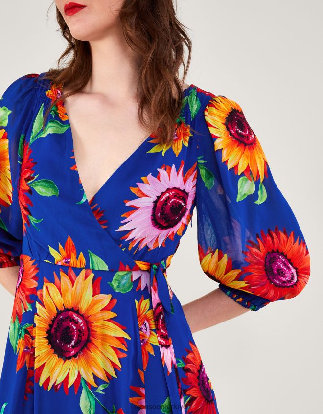 Monsoon kadınlar Francesca çiçek desenli sürdürülebilir viskondan anvelop elbise JH86BT216 Giyim mavi (kobalt)