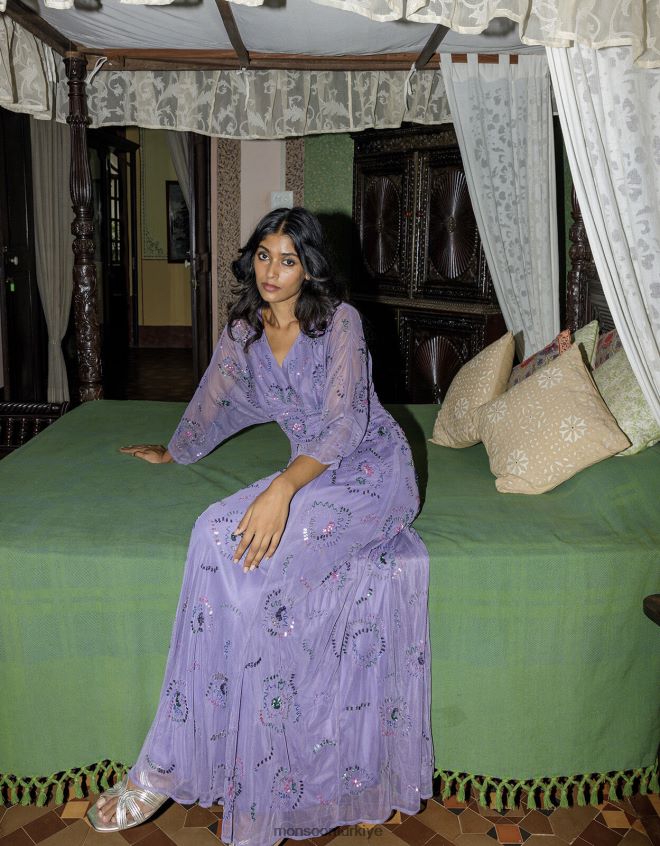 Monsoon kadınlar Geri dönüştürülmüş polyesterden peggy süslemeli maxi elbise JH86BT1002 Giyim mor