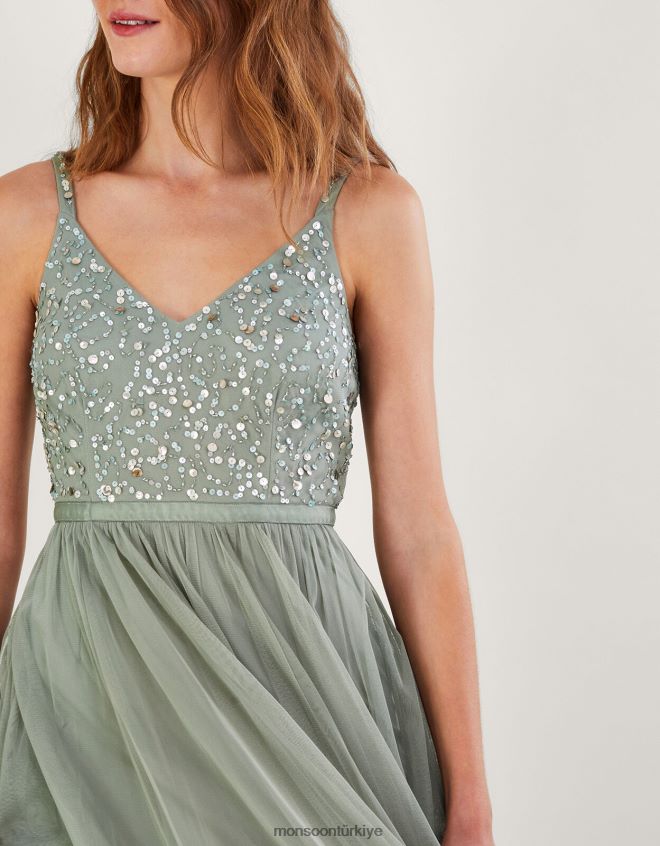 Monsoon kadınlar Geri dönüştürülmüş polyesterden sonbahar süslemeli maksi elbise JH86BT542 Giyim yeşil