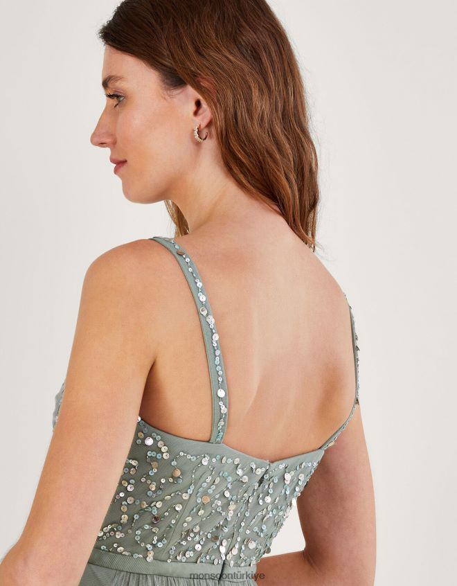 Monsoon kadınlar Geri dönüştürülmüş polyesterden sonbahar süslemeli maksi elbise JH86BT542 Giyim yeşil