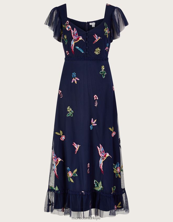 Monsoon kadınlar Helena\'nın geri dönüştürülmüş polyesterden süslenmiş çay elbisesi JH86BT25 Giyim Mavi Donanma)