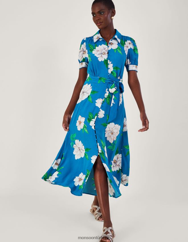 Monsoon kadınlar Milana sürdürülebilir viskondan süslenmiş gömlek elbise JH86BT517 Giyim mavi