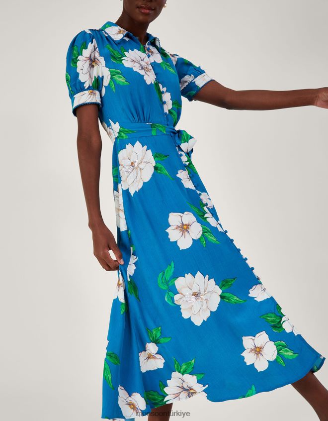 Monsoon kadınlar Milana sürdürülebilir viskondan süslenmiş gömlek elbise JH86BT517 Giyim mavi