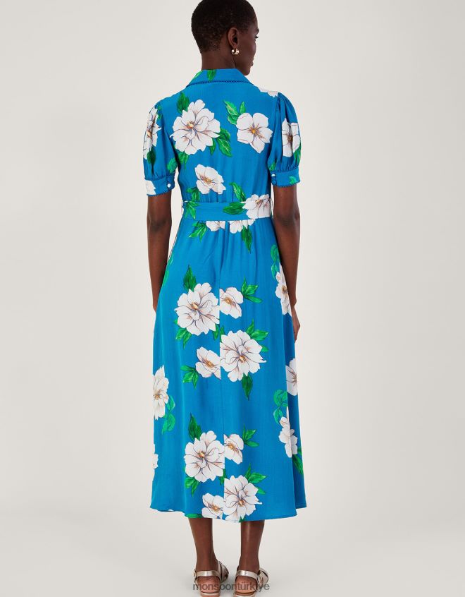 Monsoon kadınlar Milana sürdürülebilir viskondan süslenmiş gömlek elbise JH86BT517 Giyim mavi