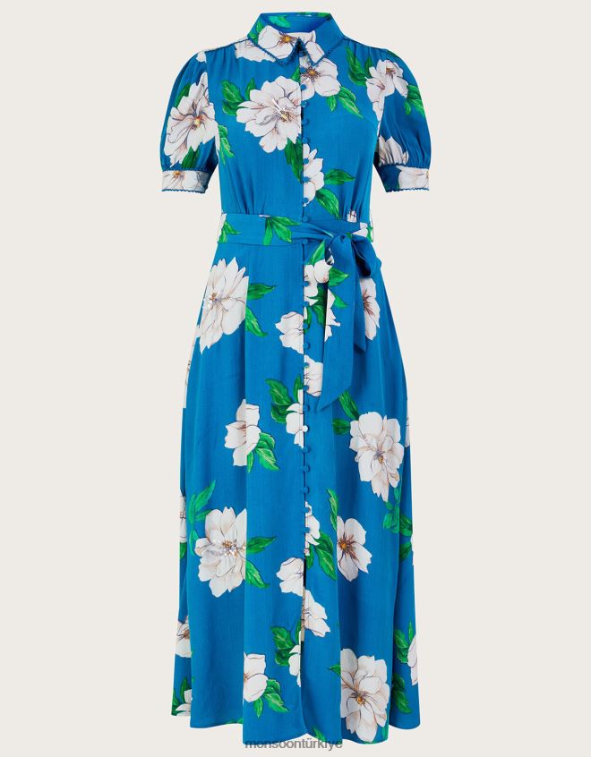 Monsoon kadınlar Milana sürdürülebilir viskondan süslenmiş gömlek elbise JH86BT517 Giyim mavi