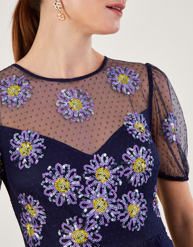 Monsoon kadınlar Nellie işlemeli midi elbise JH86BT866 Giyim Mavi Donanma)