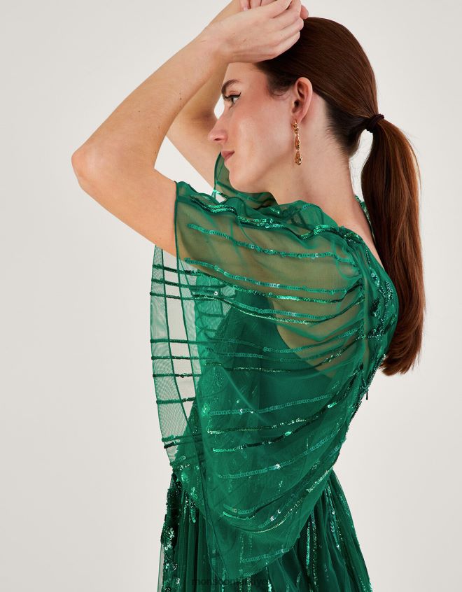 Monsoon kadınlar Ottilie geri dönüştürülmüş polyesterden süslenmiş maksi elbise JH86BT1181 Giyim yeşil