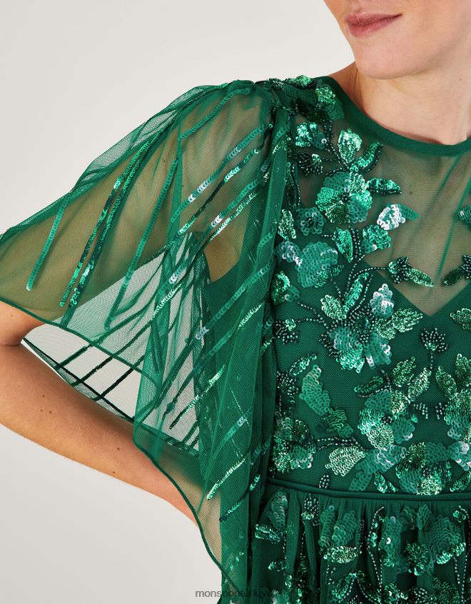 Monsoon kadınlar Ottilie geri dönüştürülmüş polyesterden süslenmiş maksi elbise JH86BT1181 Giyim yeşil