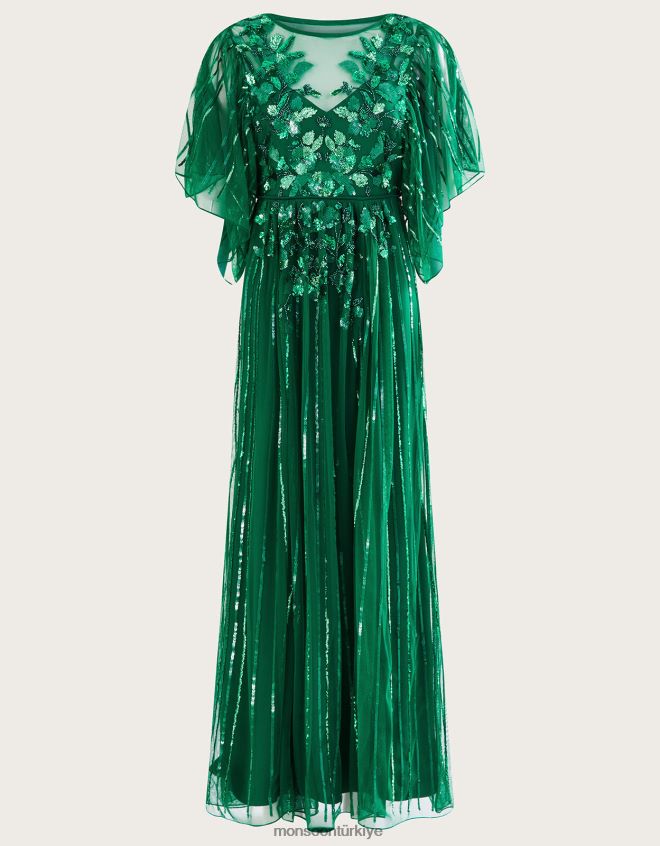 Monsoon kadınlar Ottilie geri dönüştürülmüş polyesterden süslenmiş maksi elbise JH86BT1181 Giyim yeşil