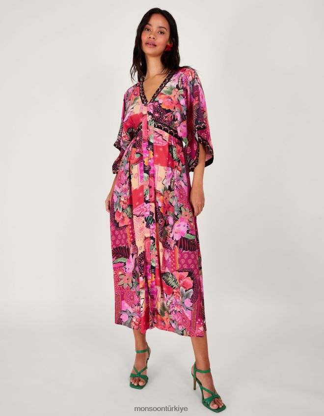 Monsoon kadınlar Sürdürülebilir viskondan anastasia kimono elbisesi JH86BT390 Giyim pembe