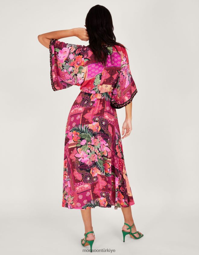 Monsoon kadınlar Sürdürülebilir viskondan anastasia kimono elbisesi JH86BT390 Giyim pembe