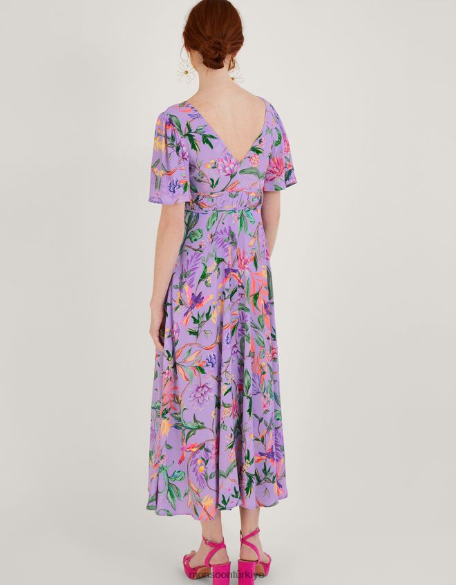 Monsoon kadınlar Sürdürülebilir viskondan calypso desenli midi elbise JH86BT1001 Giyim mor (leylak)