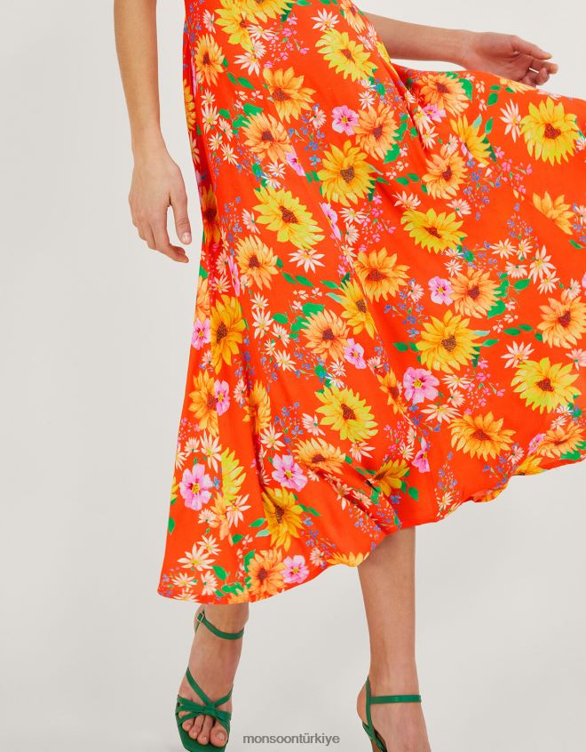 Monsoon kadınlar Sürdürülebilir viskondan manuela ayçiçeği elbisesi JH86BT578 Giyim turuncu