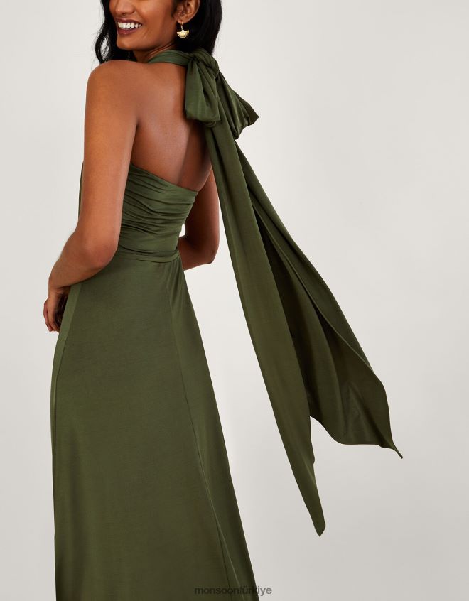 Monsoon kadınlar Thea Twist Me Tie Me Maxi Elbise JH86BT437 Giyim yeşil zeytin)