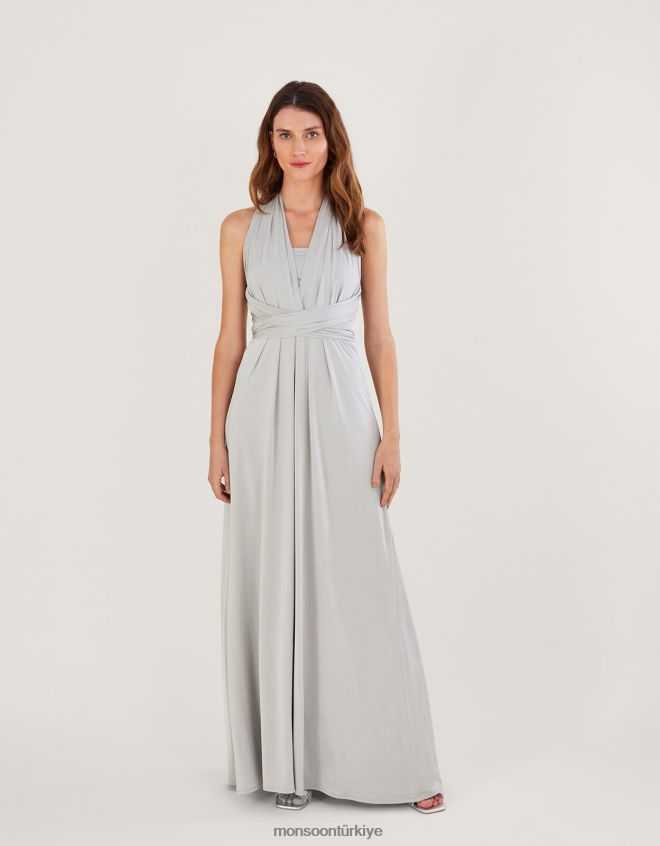 Monsoon kadınlar Thea Twist Me Tie Me Maxi Elbise JH86BT645 Giyim gümüş
