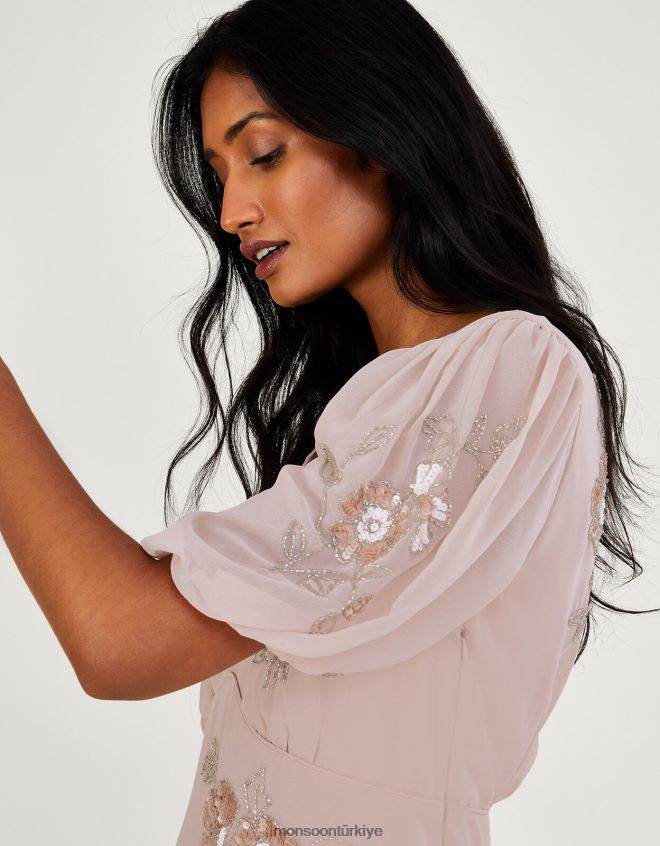 Monsoon kadınlar ağustos ayına ait işlemeli maxi elbise JH86BT929 Giyim pembe (allık)