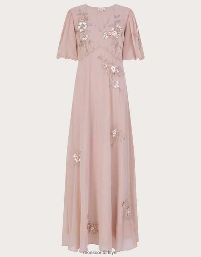 Monsoon kadınlar ağustos ayına ait işlemeli maxi elbise JH86BT929 Giyim pembe (allık)