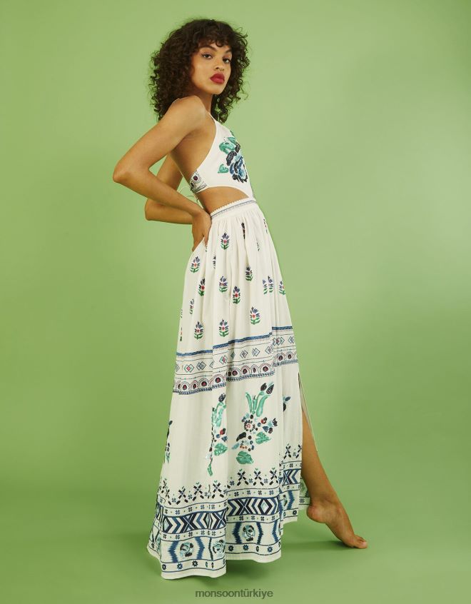 Monsoon kadınlar angelina işlemeli maxi elbise JH86BT655 Giyim fildişi