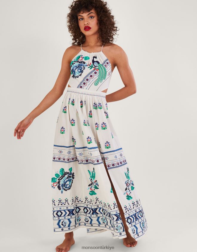 Monsoon kadınlar angelina işlemeli maxi elbise JH86BT655 Giyim fildişi