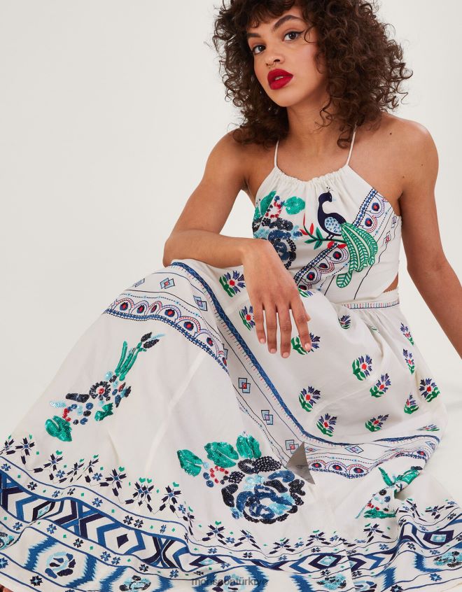 Monsoon kadınlar angelina işlemeli maxi elbise JH86BT655 Giyim fildişi
