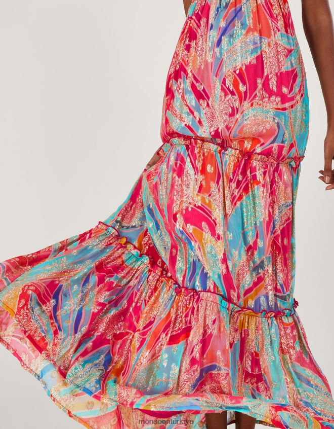 Monsoon kadınlar ariel metalik uzun elbise JH86BT558 Giyim çok