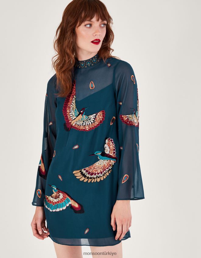 Monsoon kadınlar baylie işlemeli tunik elbise JH86BT15 Giyim turkuaz