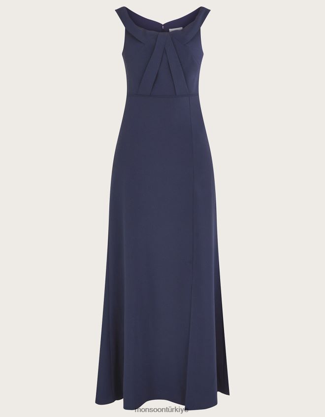 Monsoon kadınlar beatrice krep bardot maxi elbise JH86BT496 Giyim Mavi Donanma)