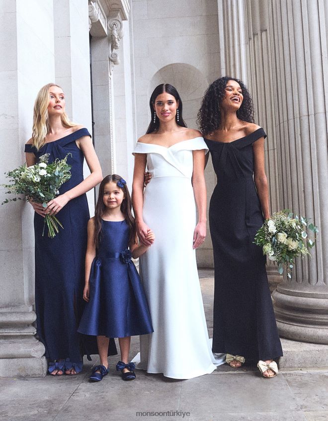 Monsoon kadınlar beatrice krep bardot maxi elbise JH86BT496 Giyim Mavi Donanma)