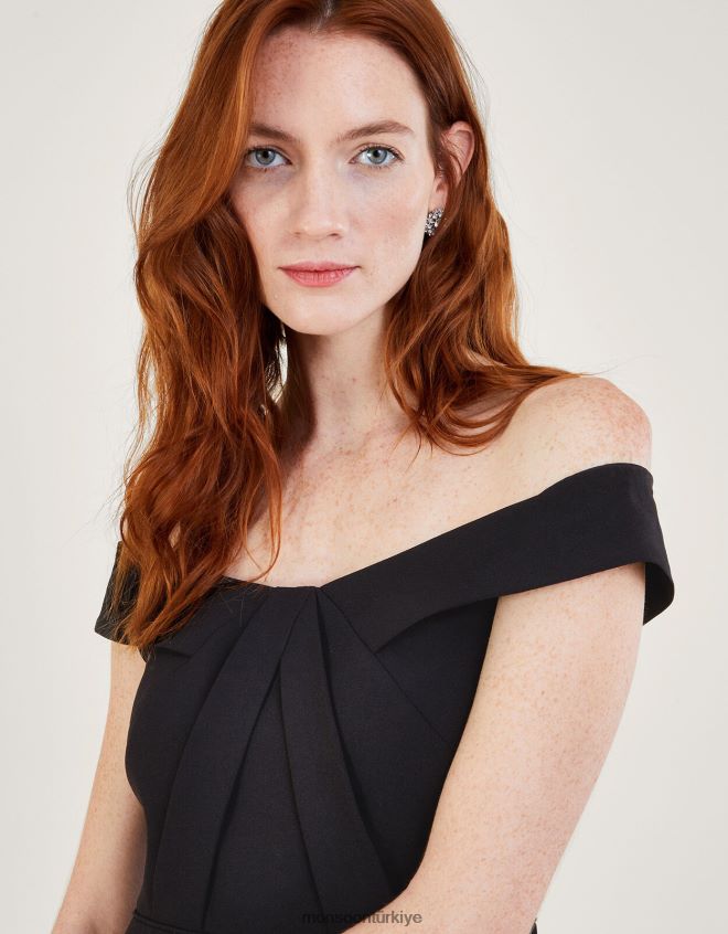 Monsoon kadınlar beatrice krep bardot maxi elbise JH86BT507 Giyim siyah