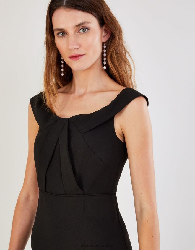 Monsoon kadınlar beatrice krep bardot maxi elbise JH86BT507 Giyim siyah