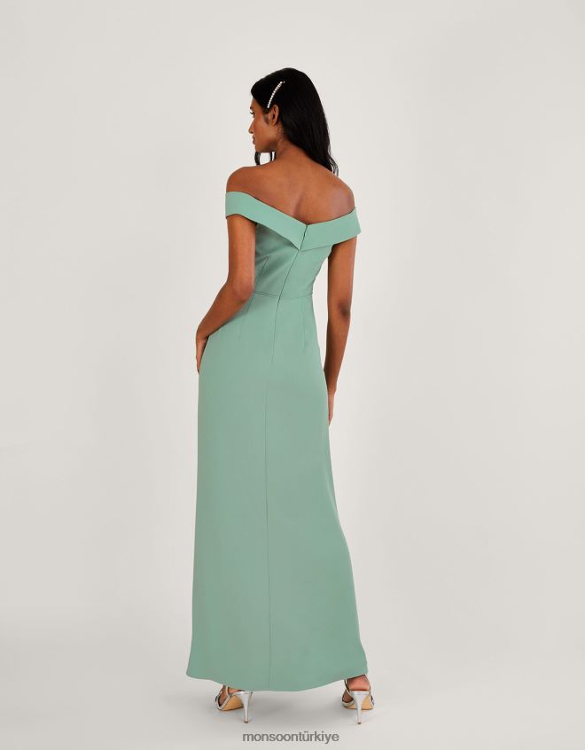 Monsoon kadınlar beatrice krep bardot maxi elbise JH86BT515 Giyim yeşil (adaçayı)