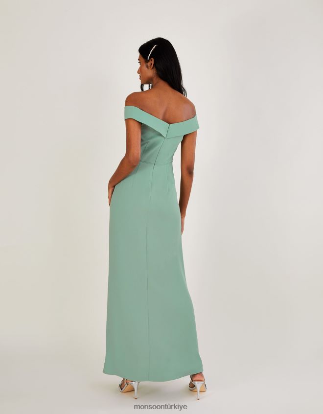 Monsoon kadınlar beatrice krep bardot maxi elbise JH86BT515 Giyim yeşil (adaçayı)