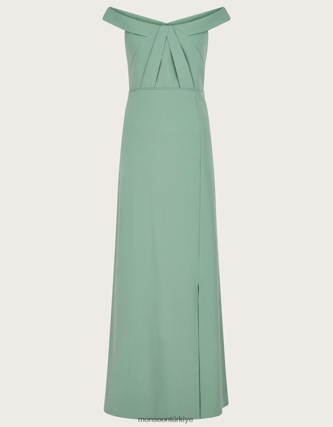 Monsoon kadınlar beatrice krep bardot maxi elbise JH86BT515 Giyim yeşil (adaçayı)