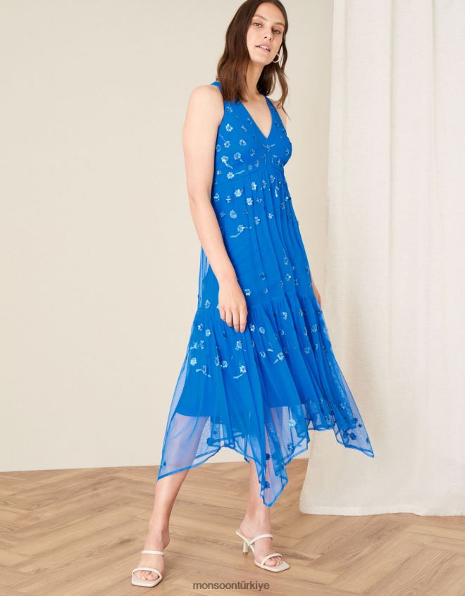 Monsoon kadınlar carmela pullu mendilli elbise JH86BT1159 Giyim mavi