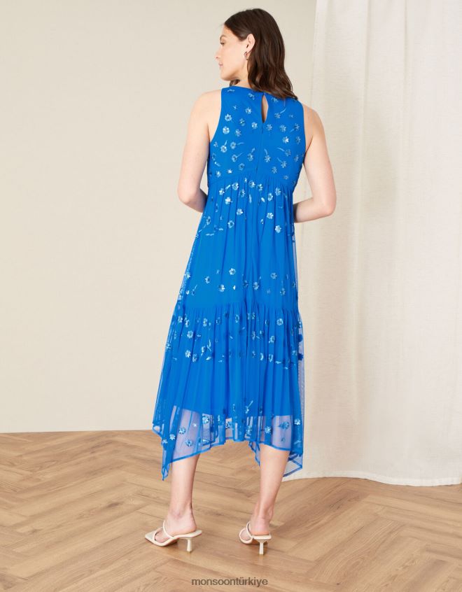 Monsoon kadınlar carmela pullu mendilli elbise JH86BT1159 Giyim mavi