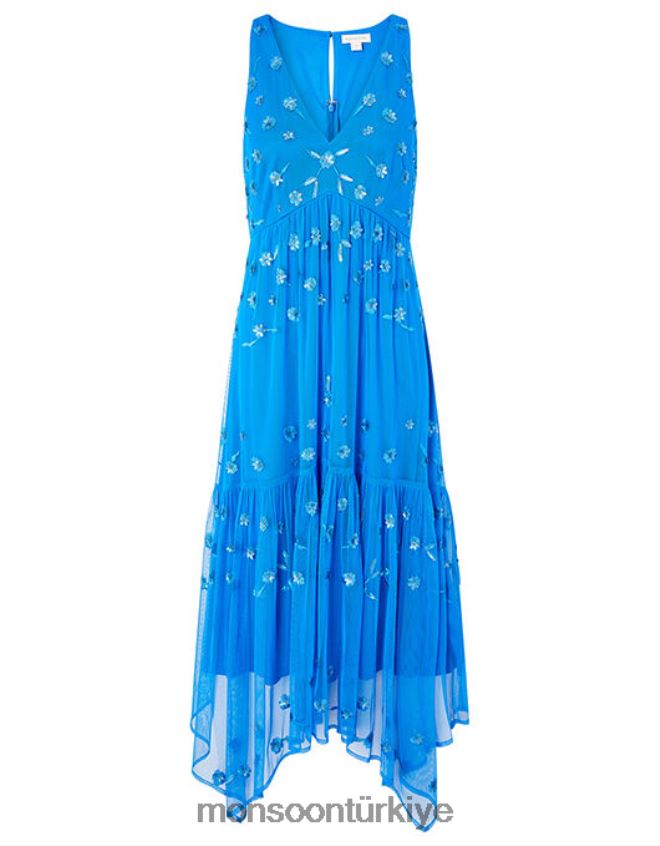 Monsoon kadınlar carmela pullu mendilli elbise JH86BT1159 Giyim mavi