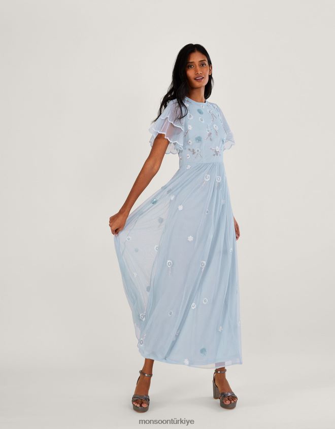 Monsoon kadınlar catherine süslenmiş kısa boy maxi elbise JH86BT513 Giyim bulut