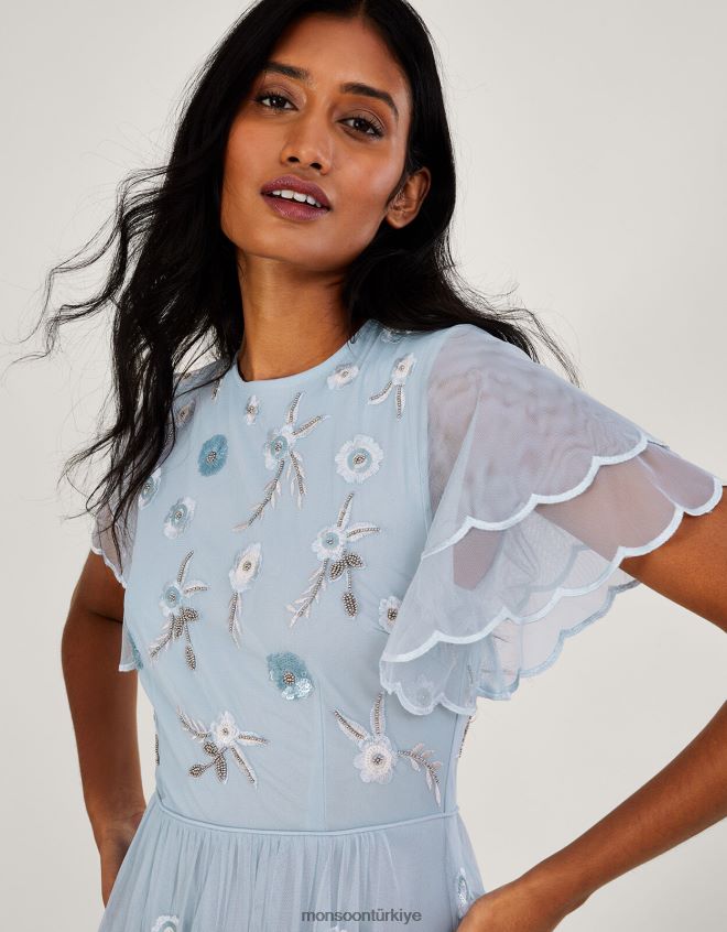 Monsoon kadınlar catherine süslenmiş kısa boy maxi elbise JH86BT513 Giyim bulut