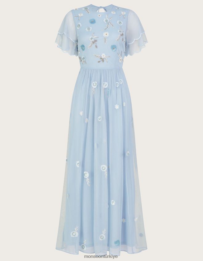 Monsoon kadınlar catherine süslenmiş kısa boy maxi elbise JH86BT513 Giyim bulut