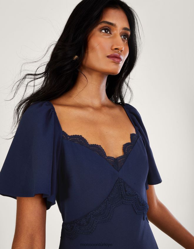 Monsoon kadınlar charlotte krep maxi elbise JH86BT683 Giyim Mavi Donanma)